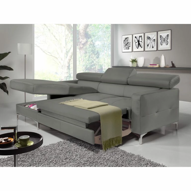 Loftscape Cotta Canapé D’angle Eduardo – Gris Foncé – Méridienne Courte à Gauche (vue De Face) – Coffre De Lit – Fonction Couchage