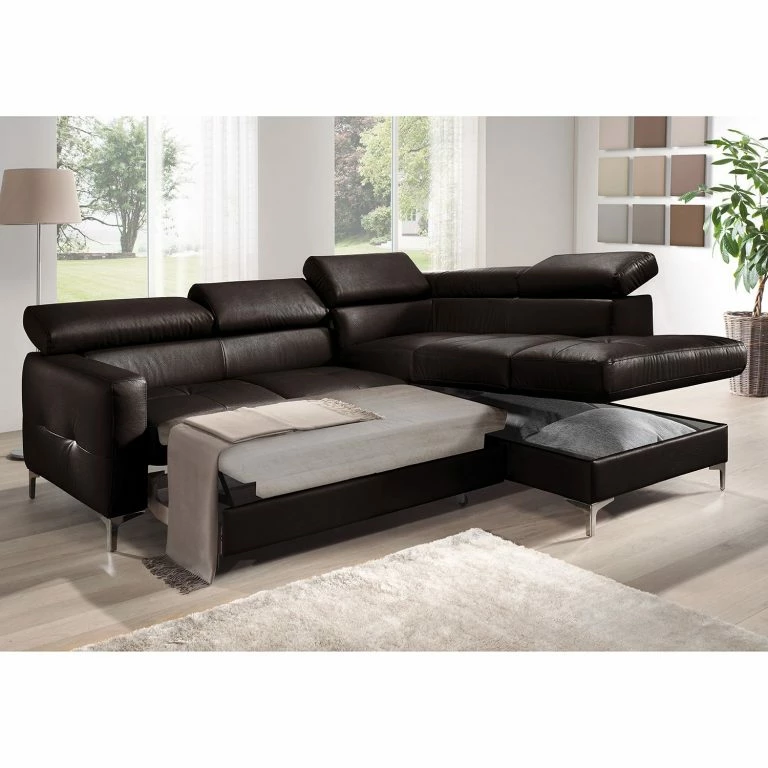 Loftscape Cotta Canapé D’angle Eduardo II – Marron Foncé – Méridienne Courte à Droite (vue De Face) – Coffre De Lit – Fonction Couchage