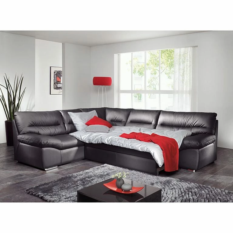 Loftscape Cotta Canapé D’anle Howard (convertible) – Cuir Synthétique Noir – Fonction Couchage à Droite (vue De Face)