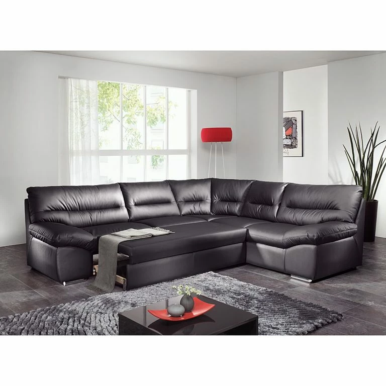 Loftscape Cotta Canapé D’anle Howard (convertible) – Cuir Synthétique Noir – Fonction Couchage à Gauche (vue De Face)