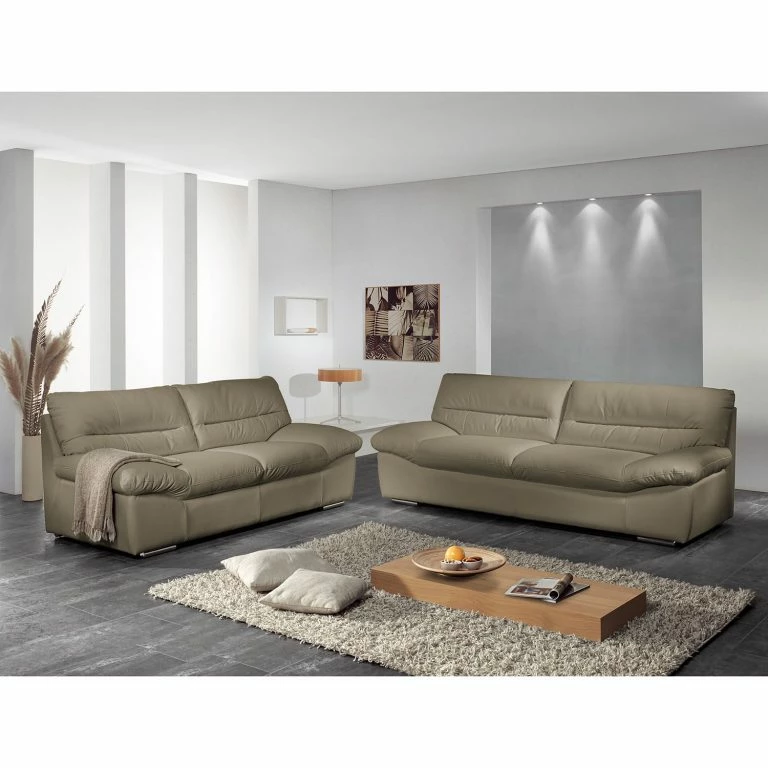 Loftscape Cotta Canapé Doug (3 Places) – Cuir Véritable Gris Clair – Gris Minéral