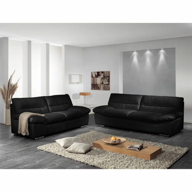 Loftscape Cotta Canapé Doug (3 Places) – Cuir Véritable Noir – Cuir Ramsa Noir