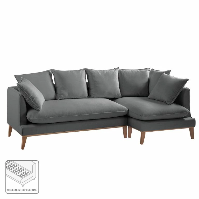 Loftscape Eva Padberg Collection Canapé D’angle Lavina – Tissu Moretey : Gris – Méridienne Longue à Droite (vue De Face)