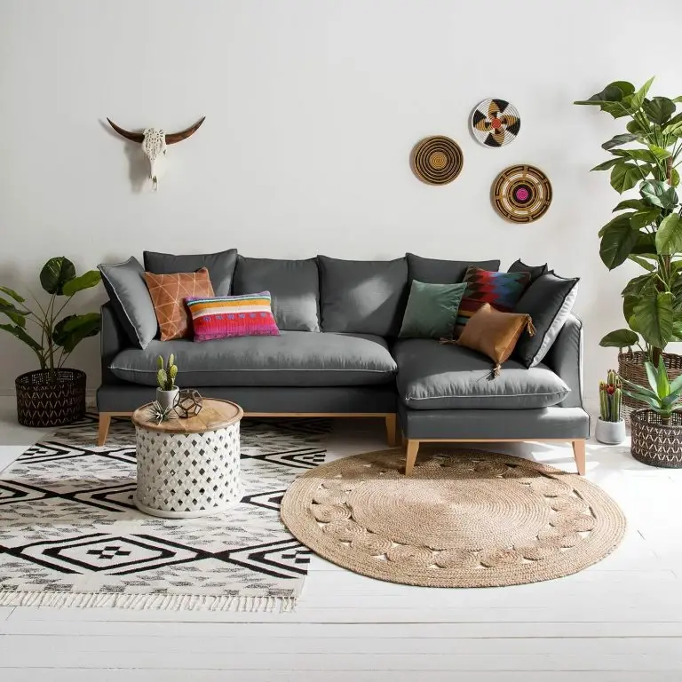 Loftscape Eva Padberg Collection Canapé D’angle Lavina – Tissu Moretey : Gris – Méridienne Longue à Droite (vue De Face)