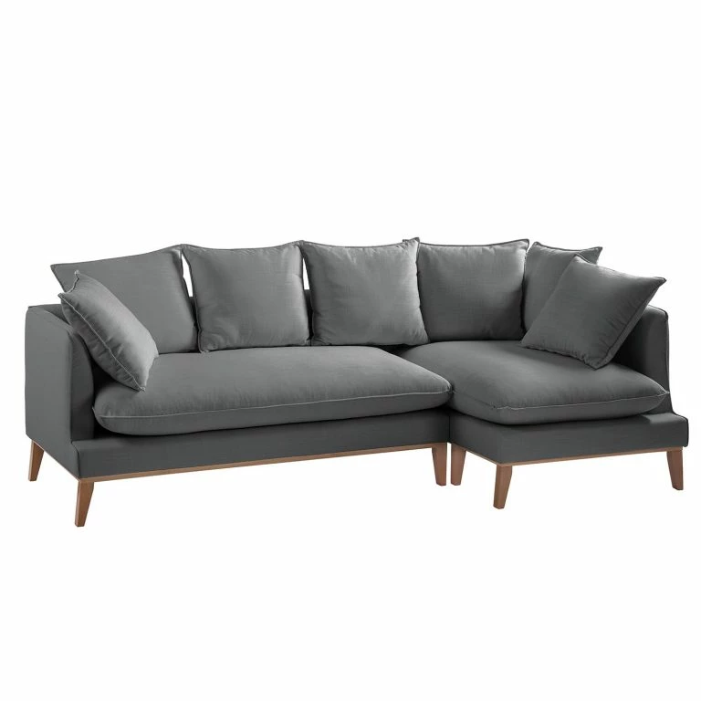 loftscape Eva Padberg Collection Canapé d’angle Lavina – Tissu Moretey : Gris – Méridienne longue à droite (vue de face)