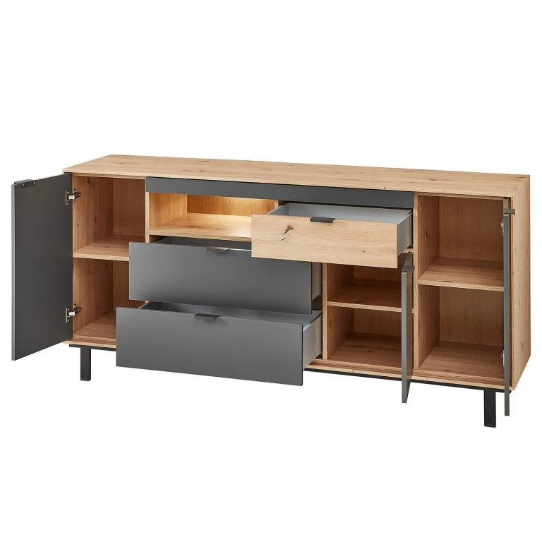 Loftscape Fashion For Home Buffet Leox – Avec éclairage Inclus – Graphite / Imitation Chêne Artisan