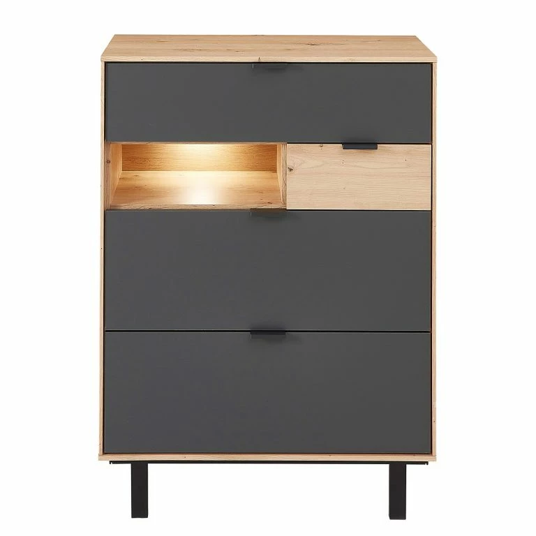 Loftscape Fashion For Home Meuble à Chaussures Leox – Avec éclairage Inclus – Graphite / Imitation Chêne Artisan