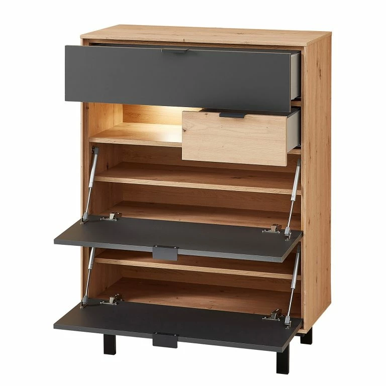 Loftscape Fashion For Home Meuble à Chaussures Leox – Avec éclairage Inclus – Graphite / Imitation Chêne Artisan