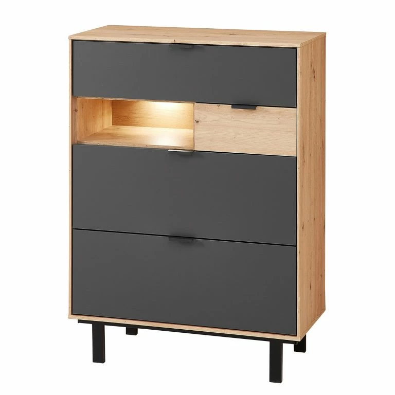 loftscape Fashion For Home Meuble à chaussures Leox – Avec éclairage inclus – Graphite / Imitation chêne artisan