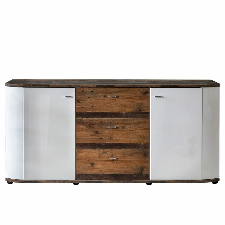 Loftscape Fredriks Buffet Karlsburg – Blanc Brillant / Imitation Bois Recyclé