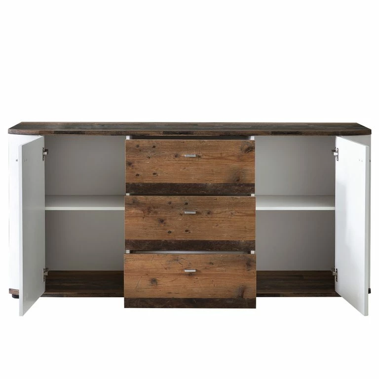 Loftscape Fredriks Buffet Karlsburg – Blanc Brillant / Imitation Bois Recyclé