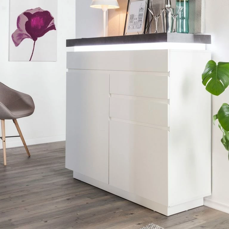 Loftscape Fredriks Buffet Namona I – Éclairage Inclus – Imitation Béton / Blanc