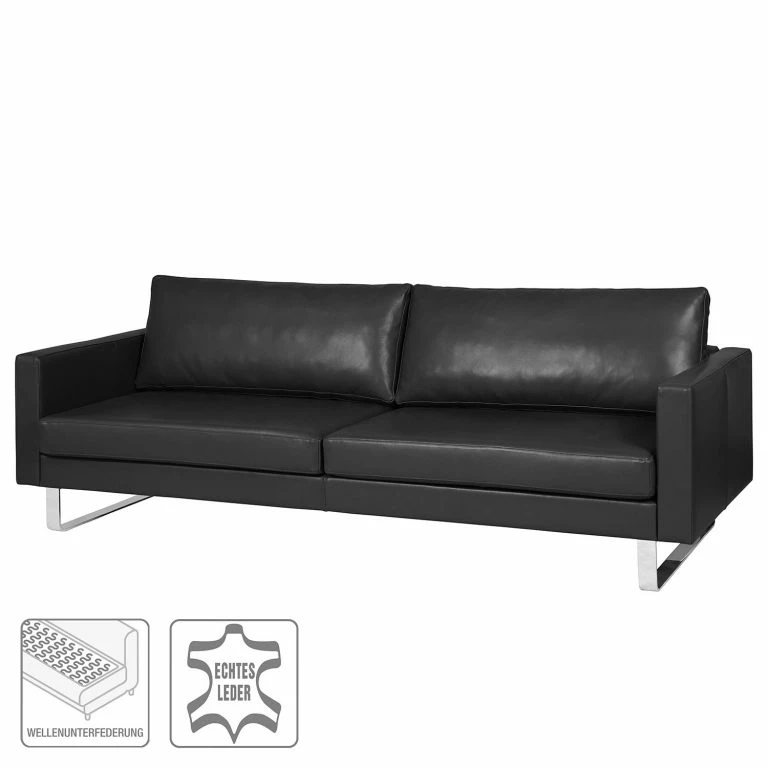 Loftscape Fredriks Canapé 3 Places Portobello IV – Cuir – Cuir Véritable Lasde : Noir – Luge