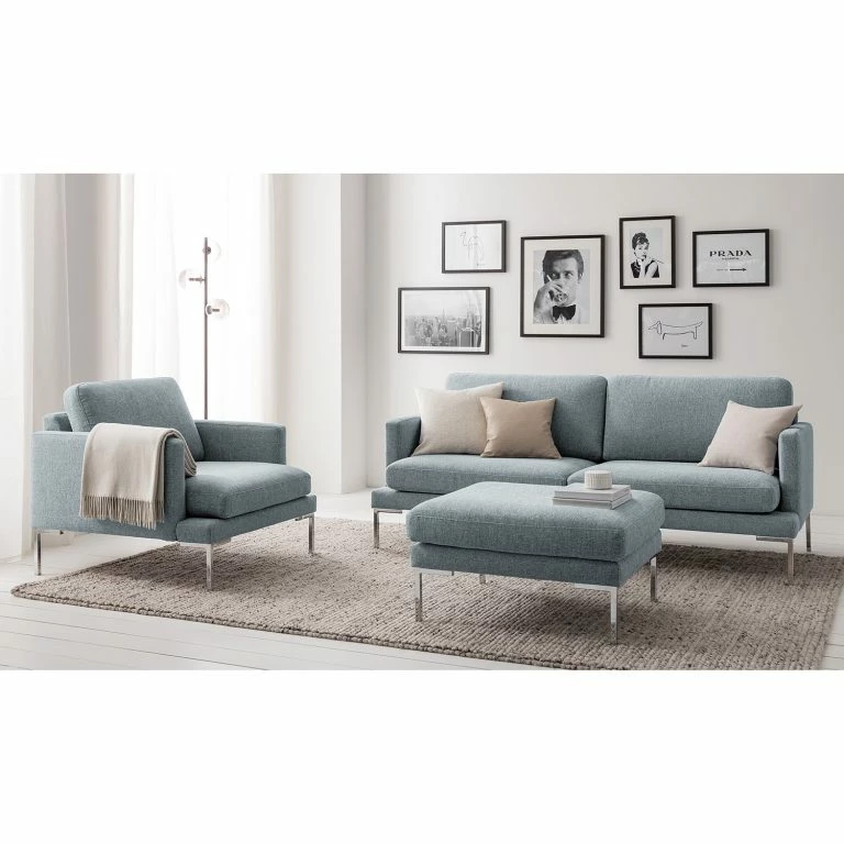 Loftscape Fredriks Canapé Bellaire(2-3 Places) – Tissu Mélangé – Bleu Pastel – Argenté