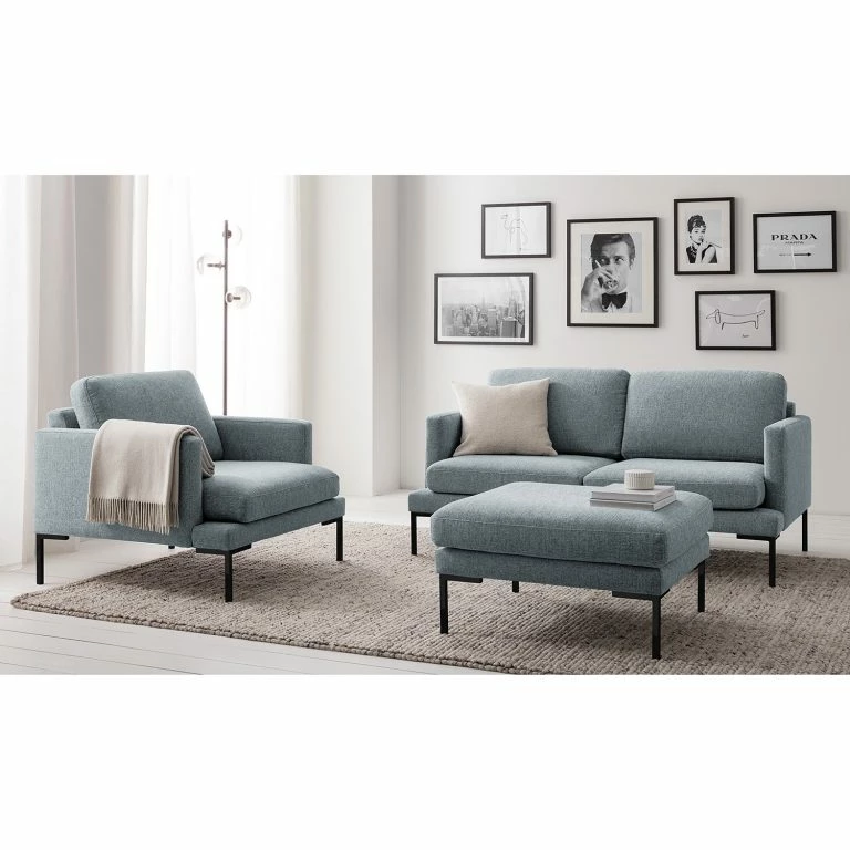 Loftscape Fredriks Canapé Bellaire (2 Places) – Tissu Mélangé – Bleu Pastel – Noir