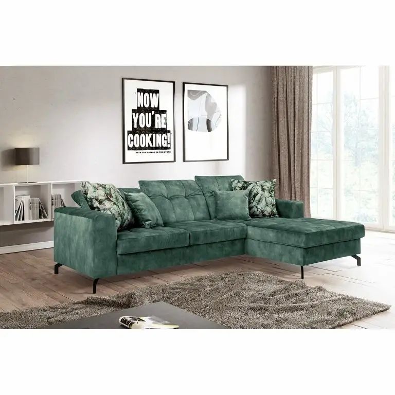 Loftscape Fredriks Canapé D‘angle Atmore – Microfibre – Vert Océan – Méridienne Courte à Droite (vue De Face)