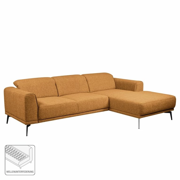 Loftscape Fredriks Canapé D‘angle Basin I – Tissu – Jaune Moutarde – Méridienne Courte à Droite (vue De Face)