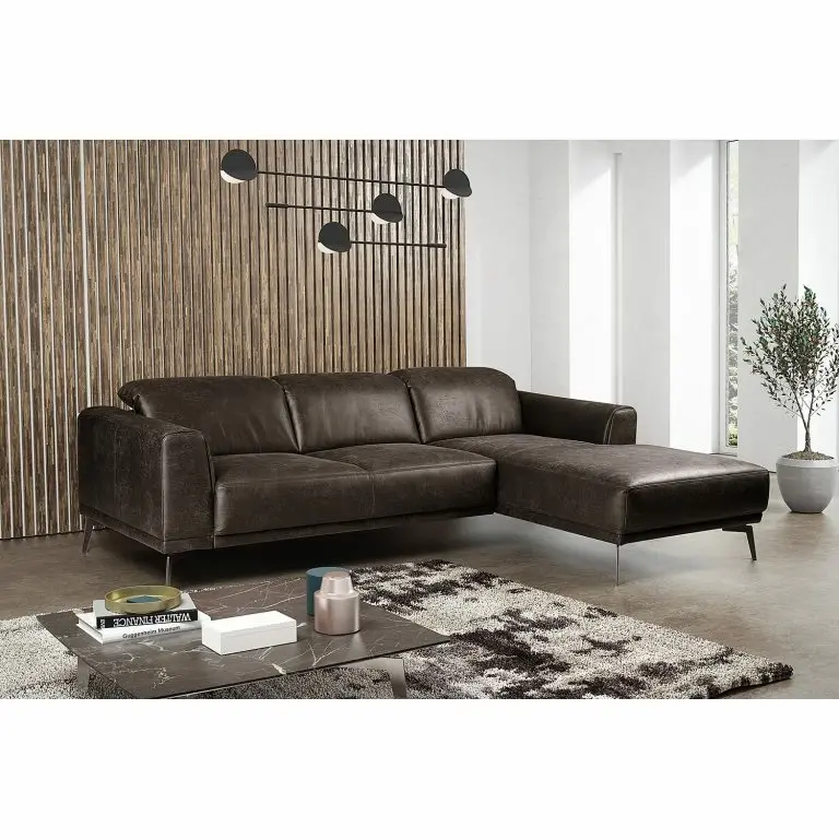 Loftscape Fredriks Canapé D‘angle Basin II – Imitation Cuir – Marron Foncé – Méridienne Courte à Droite (vue De Face)