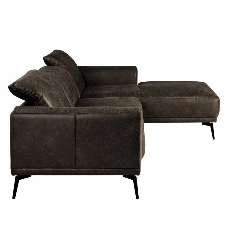 Loftscape Fredriks Canapé D‘angle Basin II – Imitation Cuir – Marron Foncé – Méridienne Courte à Droite (vue De Face)