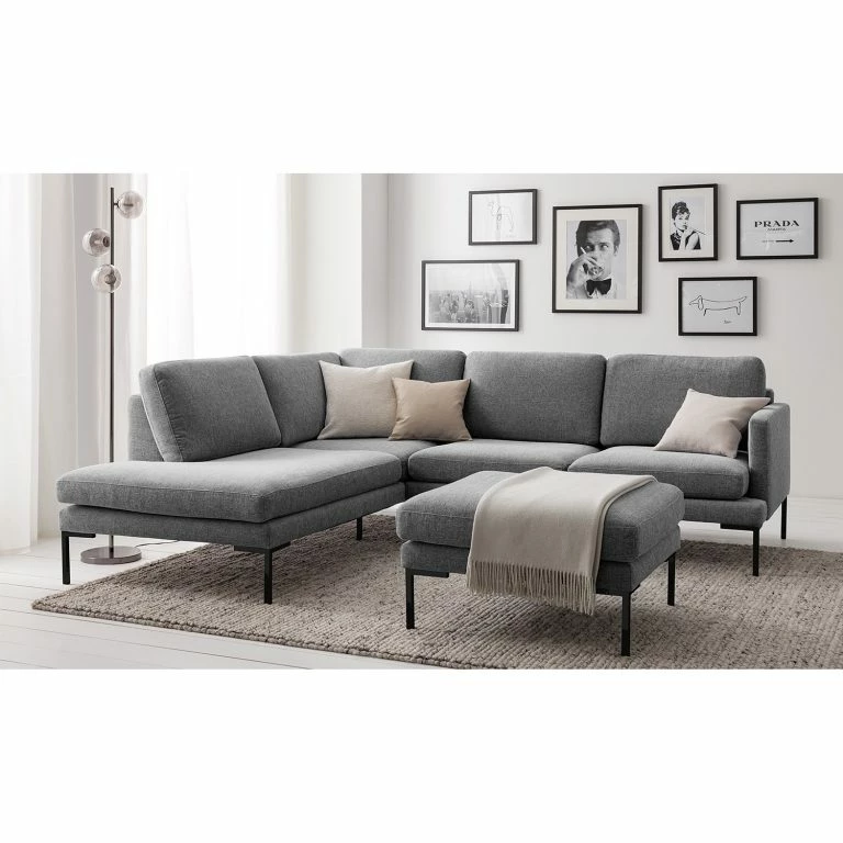 Loftscape Fredriks Canapé D’angle Bellaire – Gris – Méridienne Longue à Gauche (vue De Face) – Noir