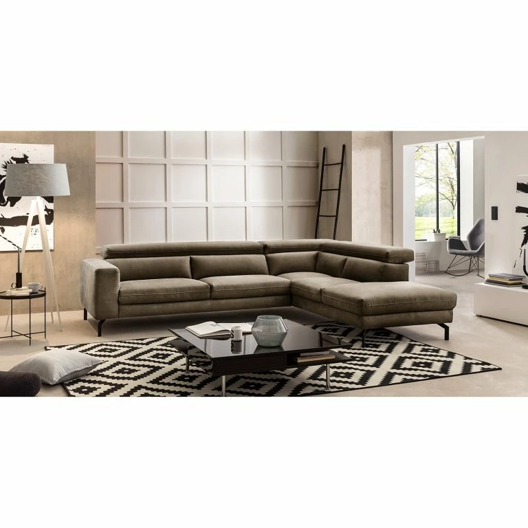 Loftscape Fredriks Canapé D‘angle Brodi – Microfibre – Limon – Méridienne Longue à Droite (vue De Face)