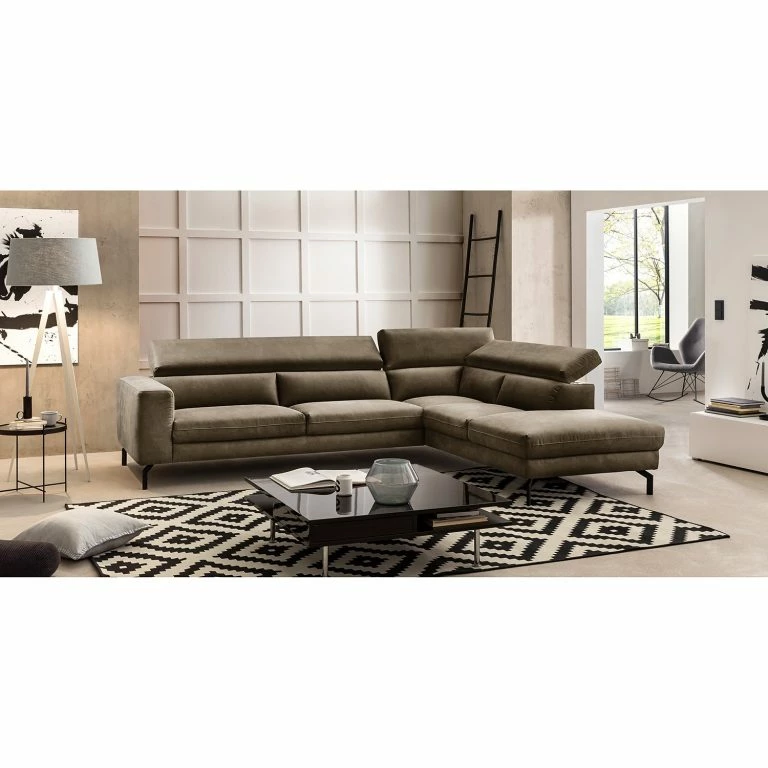 Loftscape Fredriks Canapé D‘angle Brodi – Microfibre – Limon – Méridienne Longue à Droite (vue De Face)