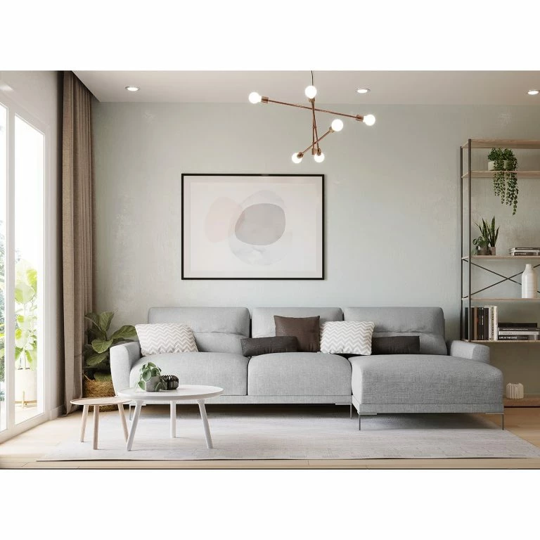 Loftscape Fredriks Canapé D’angle Burney – Tissu – Gris Clair – Méridienne Courte à Droite (vue De Face)