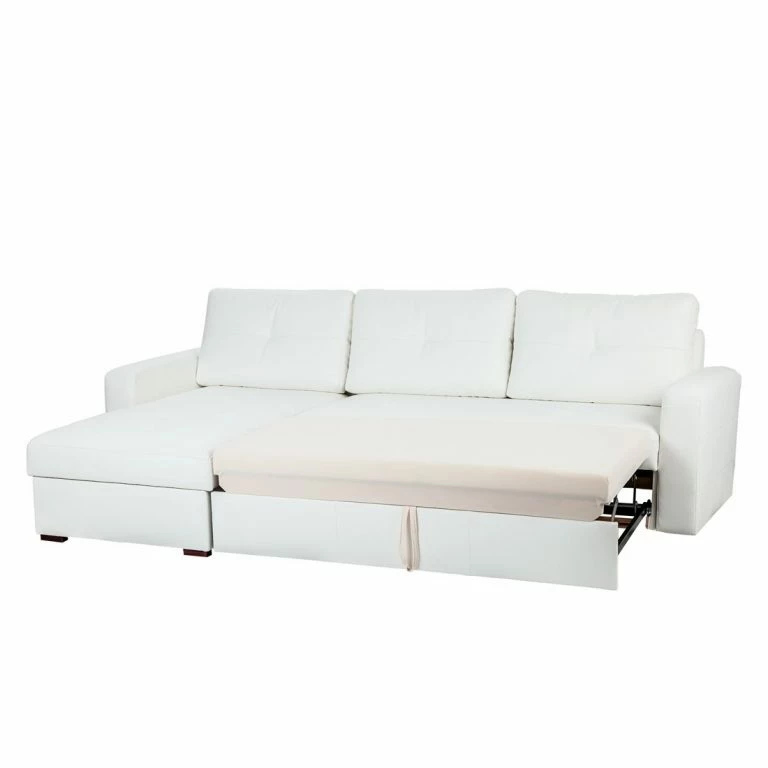 Loftscape Fredriks Canapé D’angle Cavolo – Avec Fonction Couchage – Imitation Cuir Blanc – Méridienne Montable à Gauche Ou à Droite