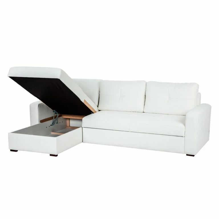 Loftscape Fredriks Canapé D’angle Cavolo – Avec Fonction Couchage – Imitation Cuir Blanc – Méridienne Montable à Gauche Ou à Droite