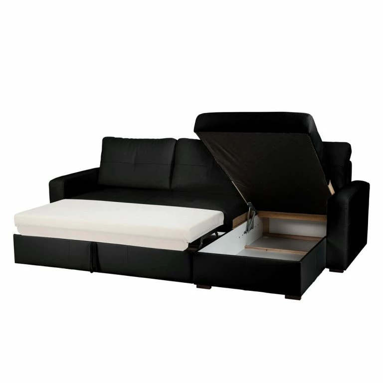 Loftscape Fredriks Canapé D’angle Cavolo – Avec Fonction Couchage – Imitation Cuir Noir – Méridienne Montable à Gauche Ou à Droite