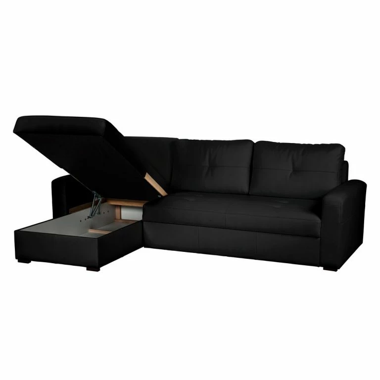 Loftscape Fredriks Canapé D’angle Cavolo – Avec Fonction Couchage – Imitation Cuir Noir – Méridienne Montable à Gauche Ou à Droite
