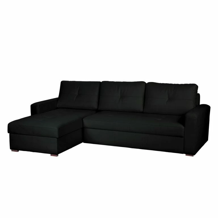 loftscape Fredriks Canapé d’angle Cavolo – Avec fonction couchage – Imitation cuir noir – Méridienne montable à gauche ou à droite