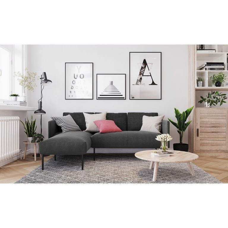 Loftscape Fredriks Canapé D’angle Cedars – Microfibre – Gris Foncé – Méridienne Courte à Gauche (vue De Face)