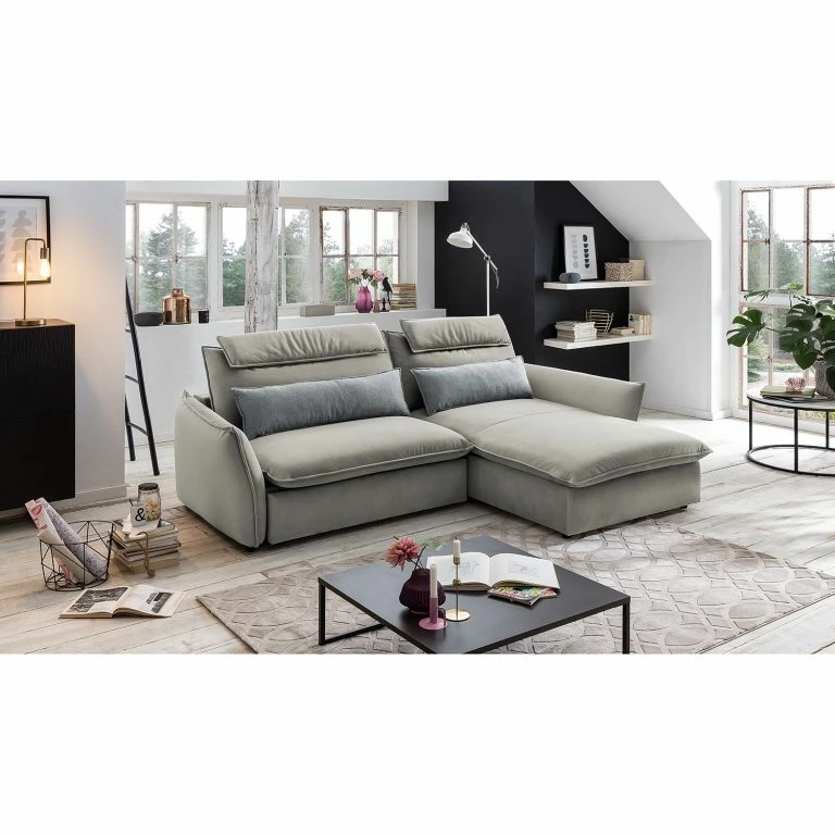 Loftscape Fredriks Canapé D’angle Coolin – Velours – Platine – Méridienne Courte à Droite (vue De Face) – Sans Fonction