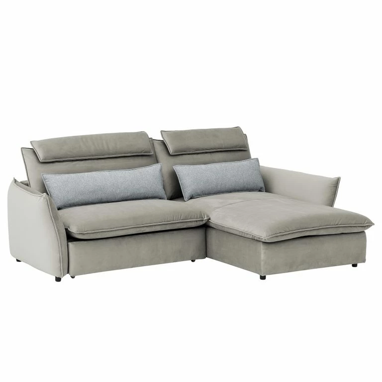 loftscape Fredriks Canapé d’angle Coolin – Velours – Platine – Méridienne courte à droite (vue de face) – Sans fonction