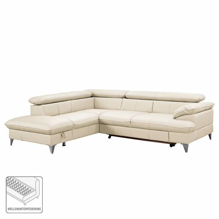 Loftscape Fredriks Canapé D’angle Coto I – Cuir Véritable – Blanc – Méridienne Longue à Gauche (vue De Face) – Fonction Couchage – Coffre De Lit