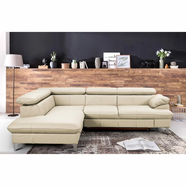 Loftscape Fredriks Canapé D’angle Coto I – Cuir Véritable – Blanc – Méridienne Longue à Gauche (vue De Face) – Fonction Couchage – Coffre De Lit