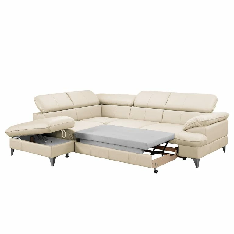 Loftscape Fredriks Canapé D’angle Coto I – Cuir Véritable – Blanc – Méridienne Longue à Gauche (vue De Face) – Fonction Couchage – Coffre De Lit