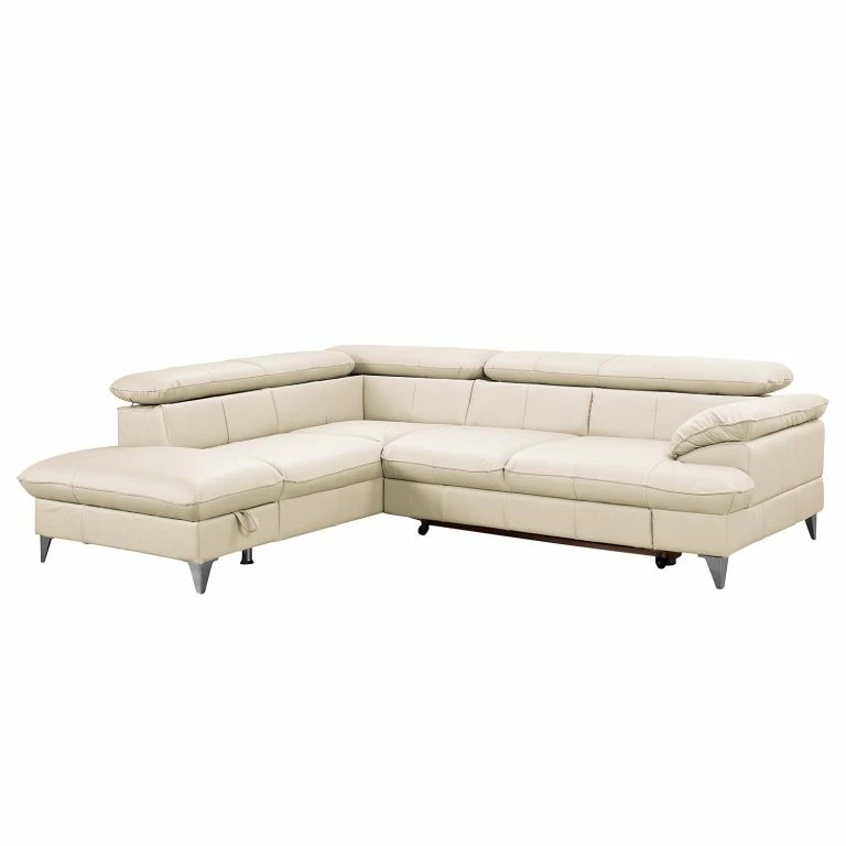loftscape Fredriks Canapé d’angle Coto I – Cuir véritable – Blanc – Méridienne longue à gauche (vue de face) – Fonction couchage – Coffre de lit