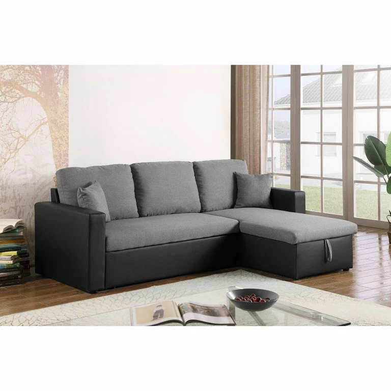 Loftscape Fredriks Canapé D’angle Coventry II – Imitation Cuir / Tissu – Gris / Noir