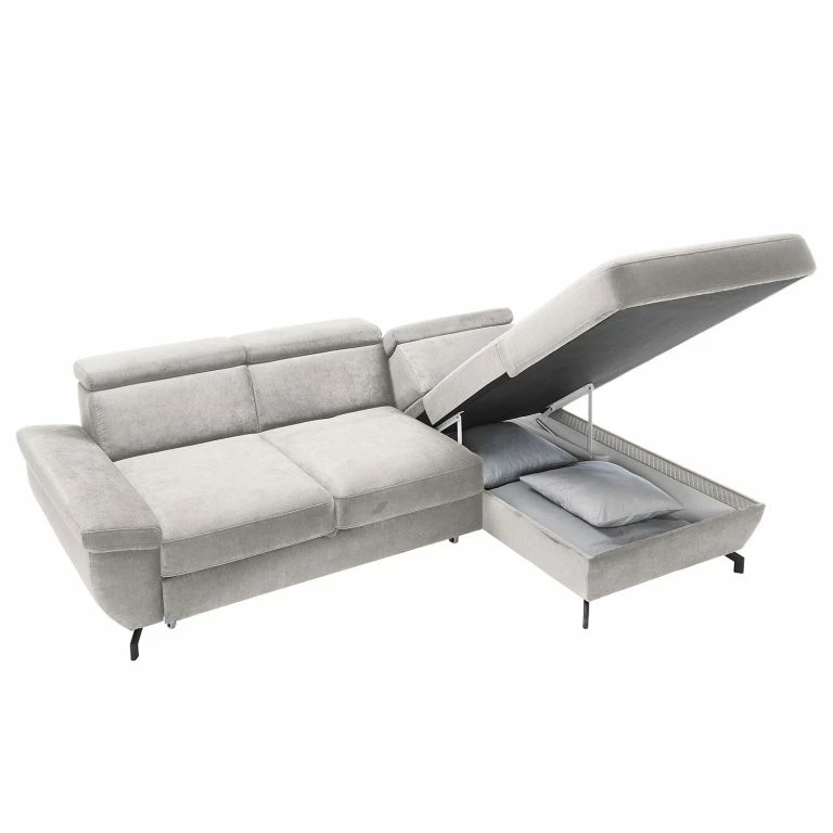 Loftscape Fredriks Canapé D’angle Cussay – Tissage à Plat – Tissu Cuna: Gris Clair – Méridienne Courte à Droite (vue De Face)