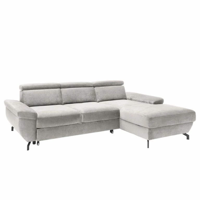 loftscape Fredriks Canapé d’angle Cussay – Tissage à plat – Tissu Cuna: Gris clair – Méridienne courte à droite (vue de face)