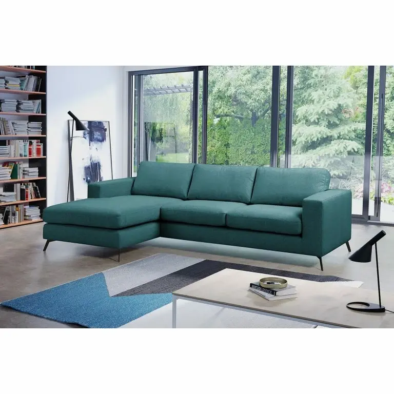 Loftscape Fredriks Canapé D‘angle Denny II – Tissu – Bleu Pétrole – Méridienne Courte à Gauche (vue De Face)