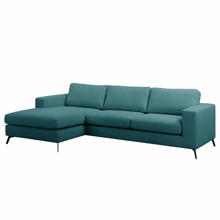 loftscape Fredriks Canapé d‘angle Denny II – Tissu – Bleu pétrole – Méridienne courte à gauche (vue de face)