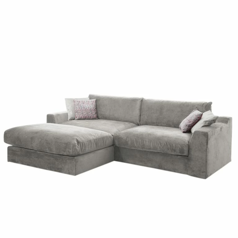 loftscape Fredriks Canapé d’angle Dixwell II – Tissage à plat – Gris platine – Méridienne courte à gauche (vue de face)