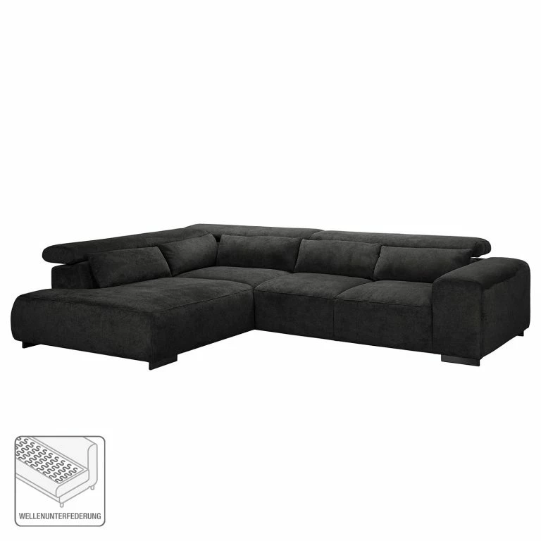 Loftscape Fredriks Canapé D’angle Dolton – Microfibre – Noir – Méridienne Longue à Gauche (vue De Face)