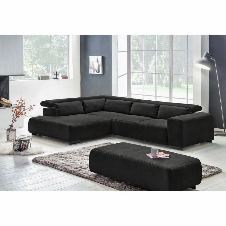 Loftscape Fredriks Canapé D’angle Dolton – Microfibre – Noir – Méridienne Longue à Gauche (vue De Face)