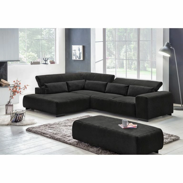 Loftscape Fredriks Canapé D’angle Dolton – Microfibre – Noir – Méridienne Longue à Gauche (vue De Face)