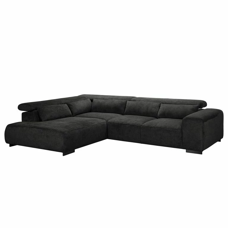 loftscape Fredriks Canapé d’angle Dolton – Microfibre – Noir – Méridienne longue à gauche (vue de face)