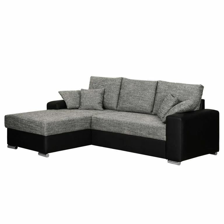 Loftscape Fredriks Canapé D’angle Dulmen (convertible) – Imitation Cuir / Tissu Structuré – Méridienne à Monter Gauche Ou Droite – Noir / Gris